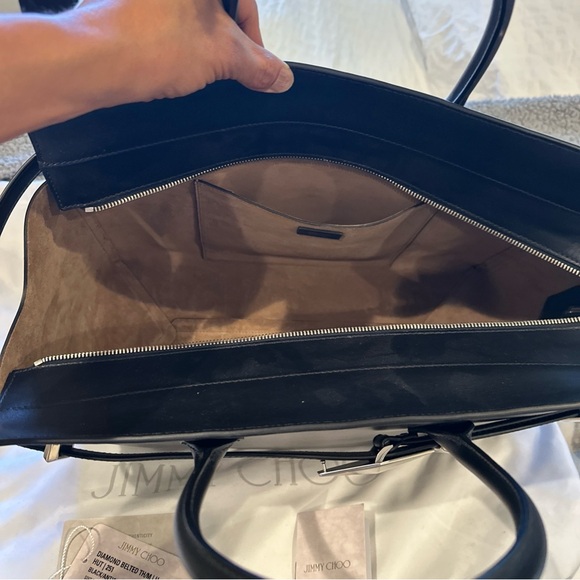 Jimmy Choo Diamond Cinch Top Handle Black Handbag - Picture 7 of 16